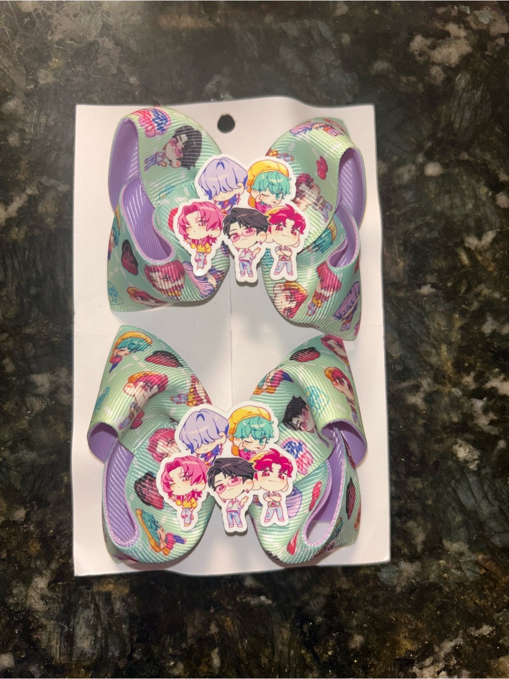 Kids Character Hair Bows - Mint Green and Lavender